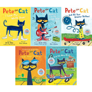 Pete the Cat 5-Book Collection Set, I Love My White Shoes, Rocking in My School Shoes, Four Groovy Buttons, Magic Sunglasses, The New Guy