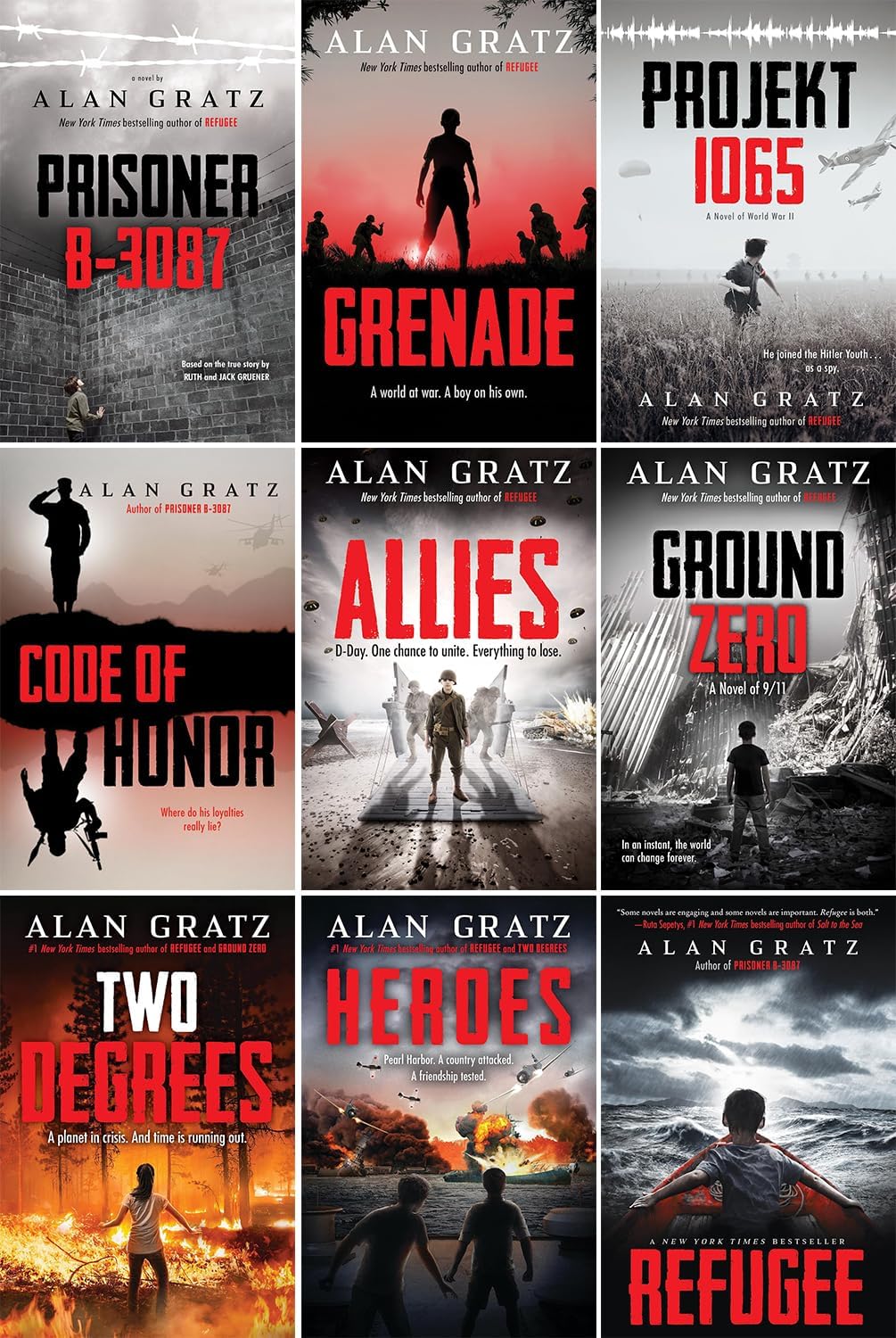 Alan Gratz Bestselling Series, Collection Set of 9 Books. Prisoner B-3087, Code of Honor, Projekt 1065, Refugee, Grenade, Allies, Ground Zero, Two Degrees, Heroes: A Novel of Pearl Harbor