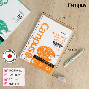 Kokuyo Campus Loose Leaf Paper for Binders, Sarasara Smooth Writing, B5, A 7mm Dotted Ruled, 26 Holes, 31 Lines, 100 Sheets, pH Neutral, Bleed Resistant, 75gsm, Pack of 2, Japan Import (NO-836ATN)