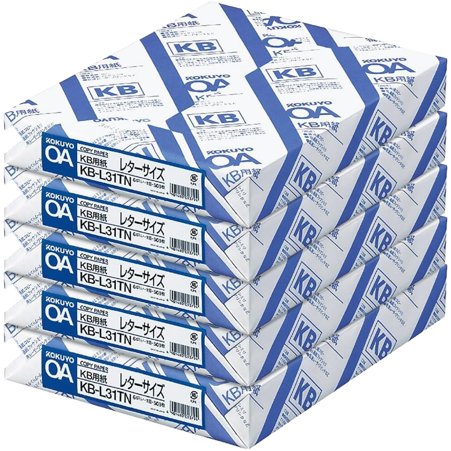 Kokuyo Letter Size (8.5 x 11 inches) KB Paper, 5 Ream (2500 Sheets), 64gsm, 80 Bright - Perfect for Printing, Writing and Journal - FSC Certified, Japan Import (KB-L31TN)
