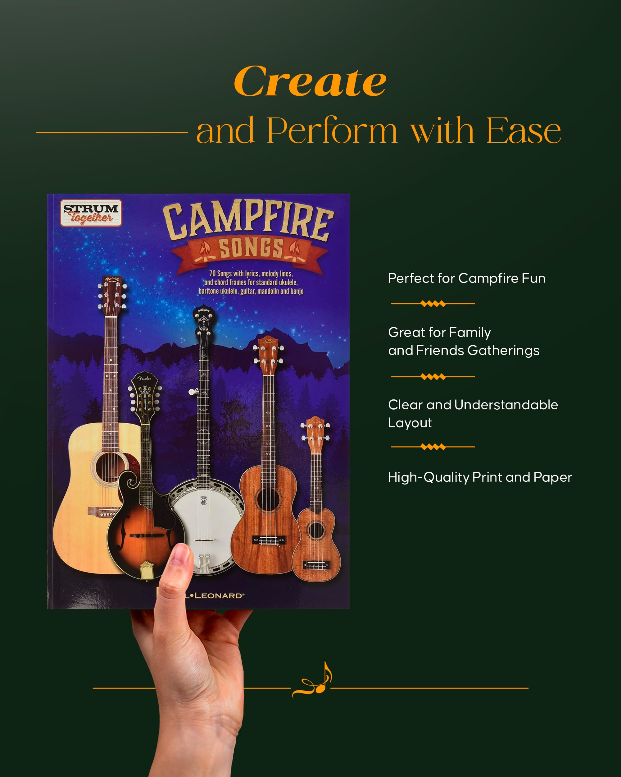 Campfire Songs - Strum Together | Folk Songbook with 70 Favorites for Guitar,Ukulele, Mandolin and Banjo | Easy Chord Sheet Music with Lyrics | Acoustic Songbook for Group Play and Music Learning