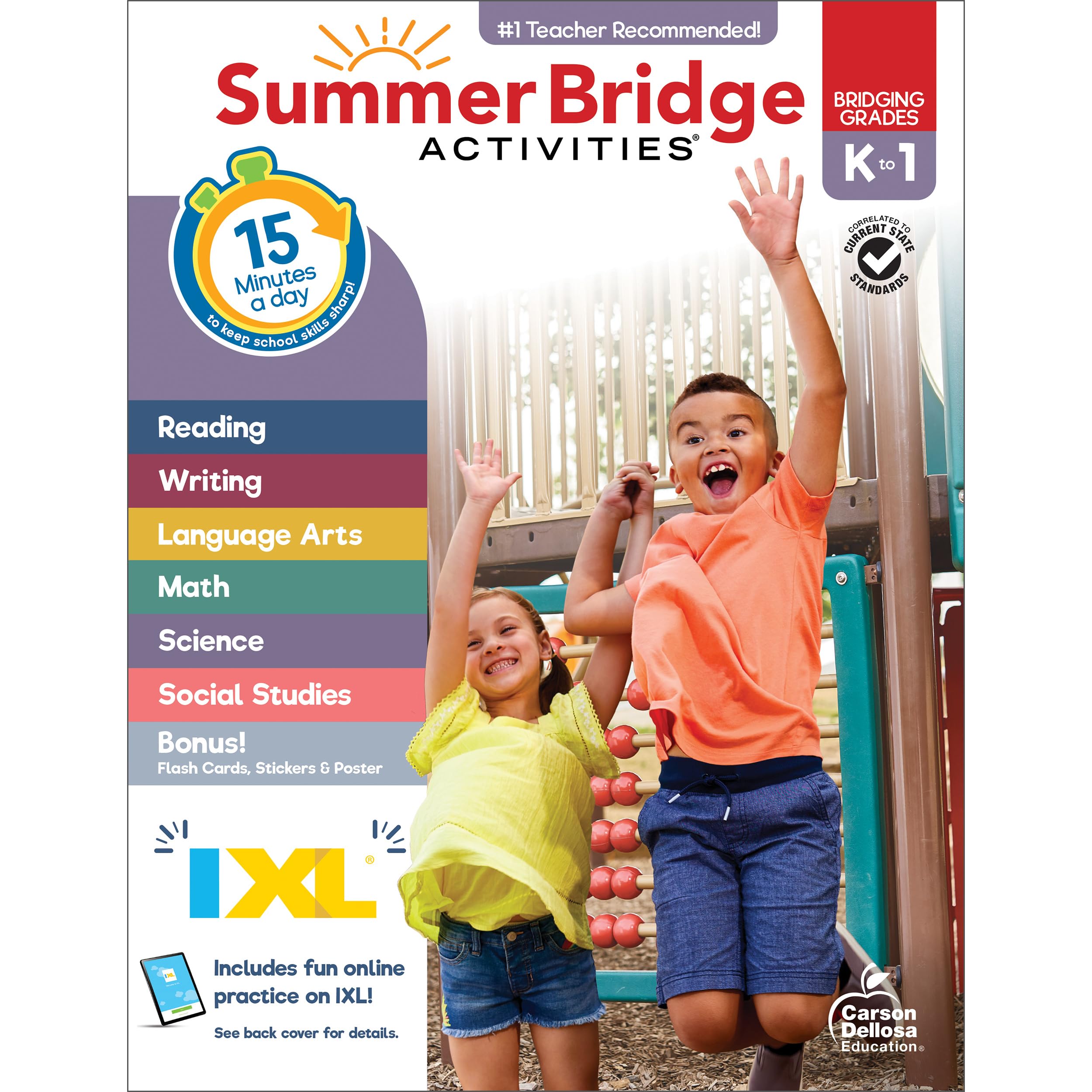 Summer Bridge Activities Kindergarten to 1st Grade Workbooks, Activity Book Ages 4-6 With Math, Phonics, Science, Social Studies, Writing Practice, Fitness, Flash Cards, eBook, Stickers, and More
