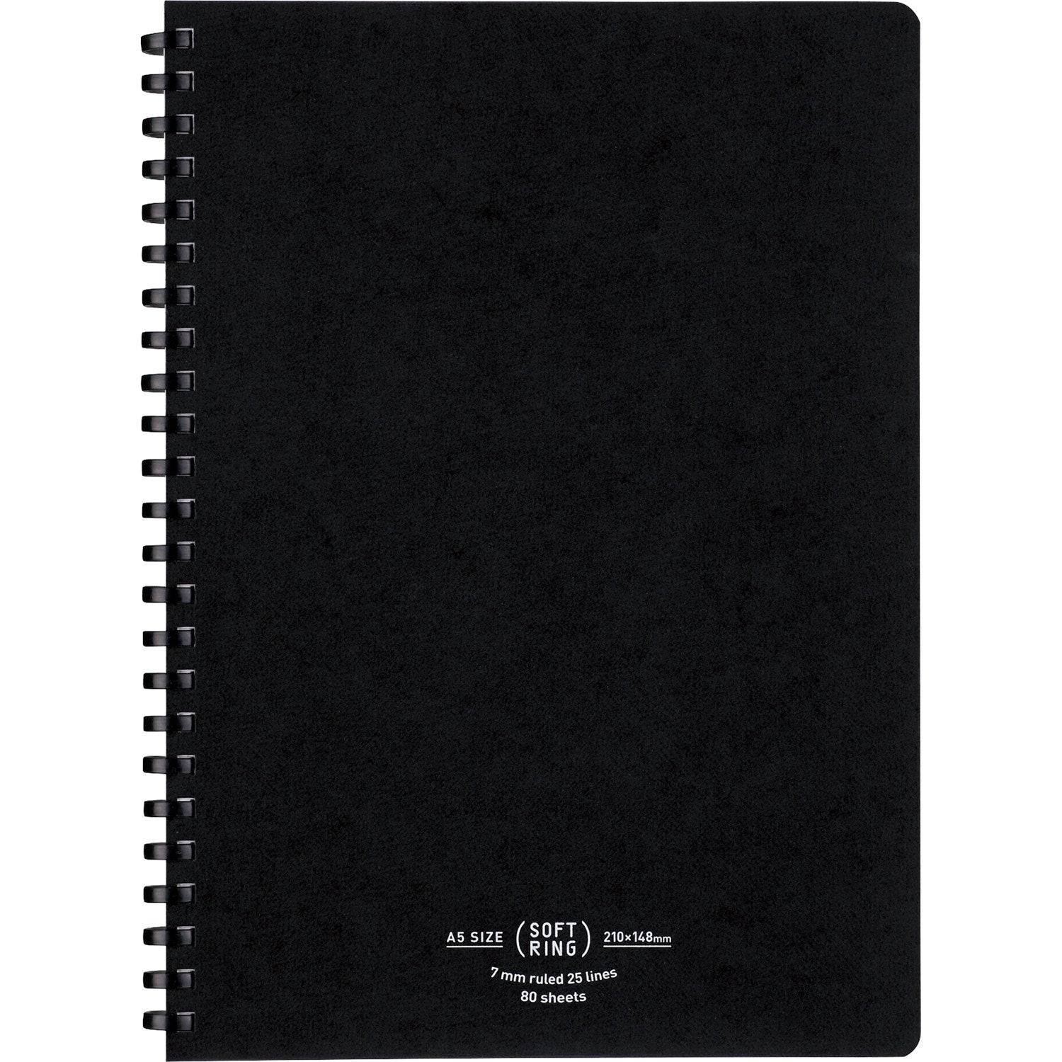 KOKUYO Spiral Lined Notebook, 8.3'' x 5.8'' Business Journal A5 Soft Ring Notebooks with 7 mm Ruled, 80 Perforated Sheets, Black 1 Subject Notebook, Note Taking for Work. Japan Import (SU-SV638A-D)