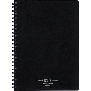 KOKUYO Spiral Lined Notebook, 8.3'' x 5.8'' Business Journal A5 Soft Ring Notebooks with 7 mm Ruled, 80 Perforated Sheets, Black 1 Subject Notebook, Note Taking for Work. Japan Import (SU-SV638A-D)