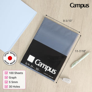 Kokuyo Campus Loose Leaf Paper for Binders, Business Type, Sarasara Smooth Writing, B5, 5mm Grid Ruled, 26 Holes, 120 Sheets, pH Neutral, Bleed Resistant, Japan Import (NO-G836S-5N)