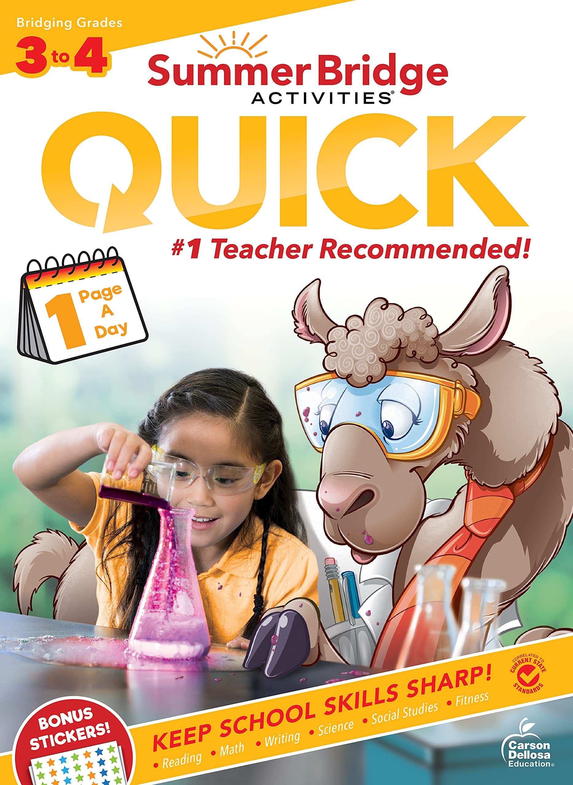 Summer Bridge Activities Quick 3rd to 4th Grade Workbook, Activity Book With Math, Language Arts, Social Studies, Science, Fitness, Reading Comprehension, Handwriting, and Reinforcement Learning