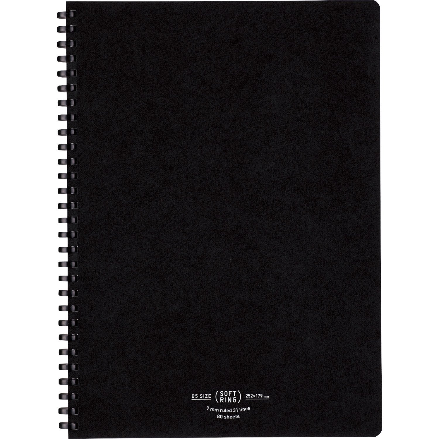 KOKUYO Spiral Lined Notebook, 10'' x 7'' Business Journal B5 Soft Ring Notebooks with 7 mm Ruled, 80 Perforated Sheets, Black 1 Subject Notebook, Note Taking for Work. Japan Import (SU-SV638A-D)