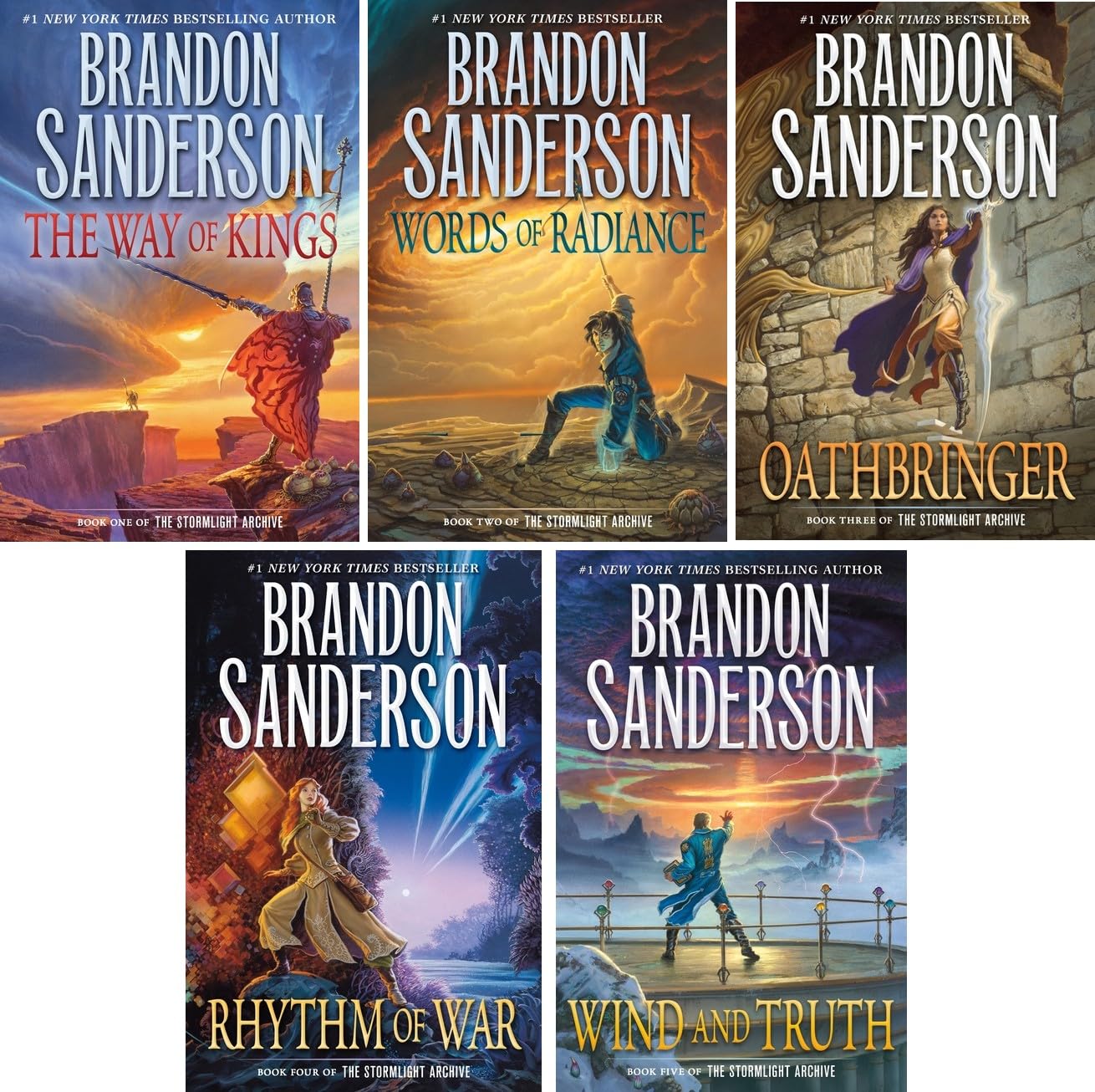 Stormlight Archive Series 5 Hardcover Books Collection: Way of Kings, Words of Radiance, Oathbringer, Rhythm of War, Wind and Truth