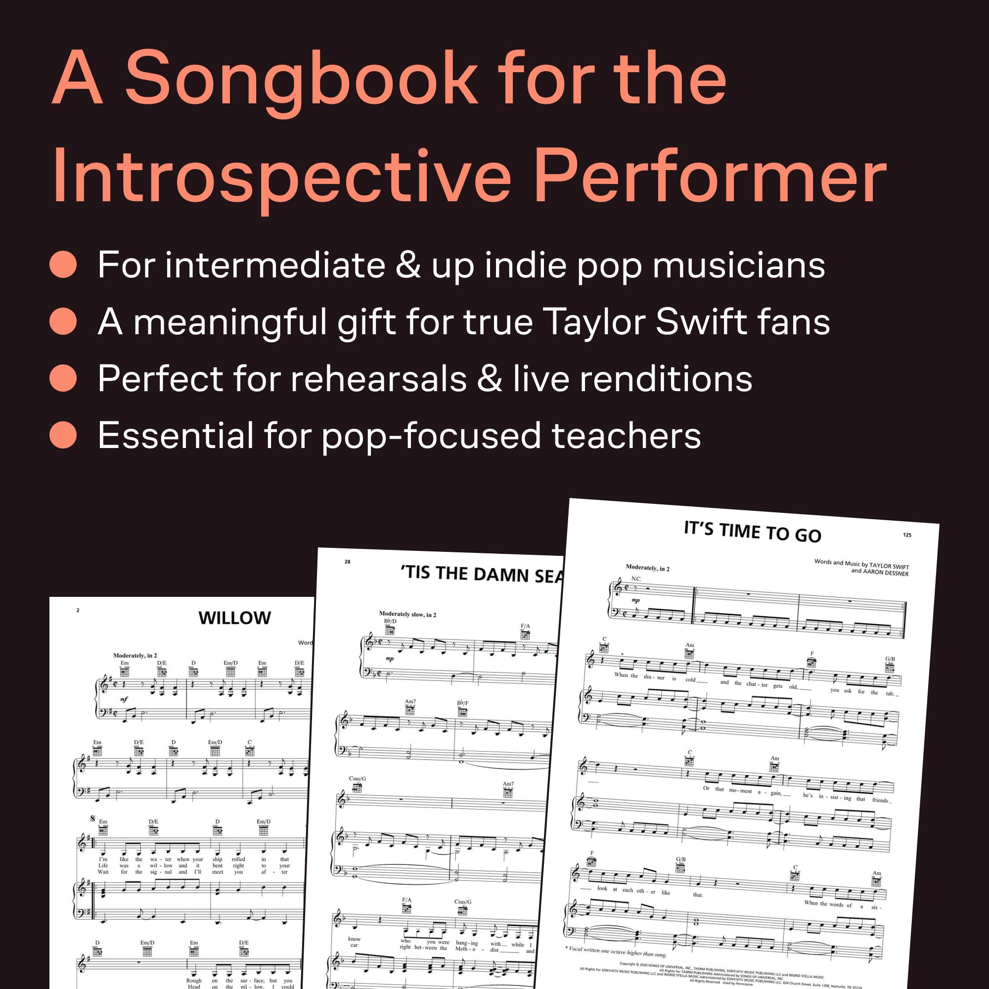Taylor Swift - Evermore Piano/Vocal/Guitar Songbook | 17 Songs from the Album Arranged | Sheet Music for Beginners and Advanced Players | Music Book for Students, Teachers, and Fans