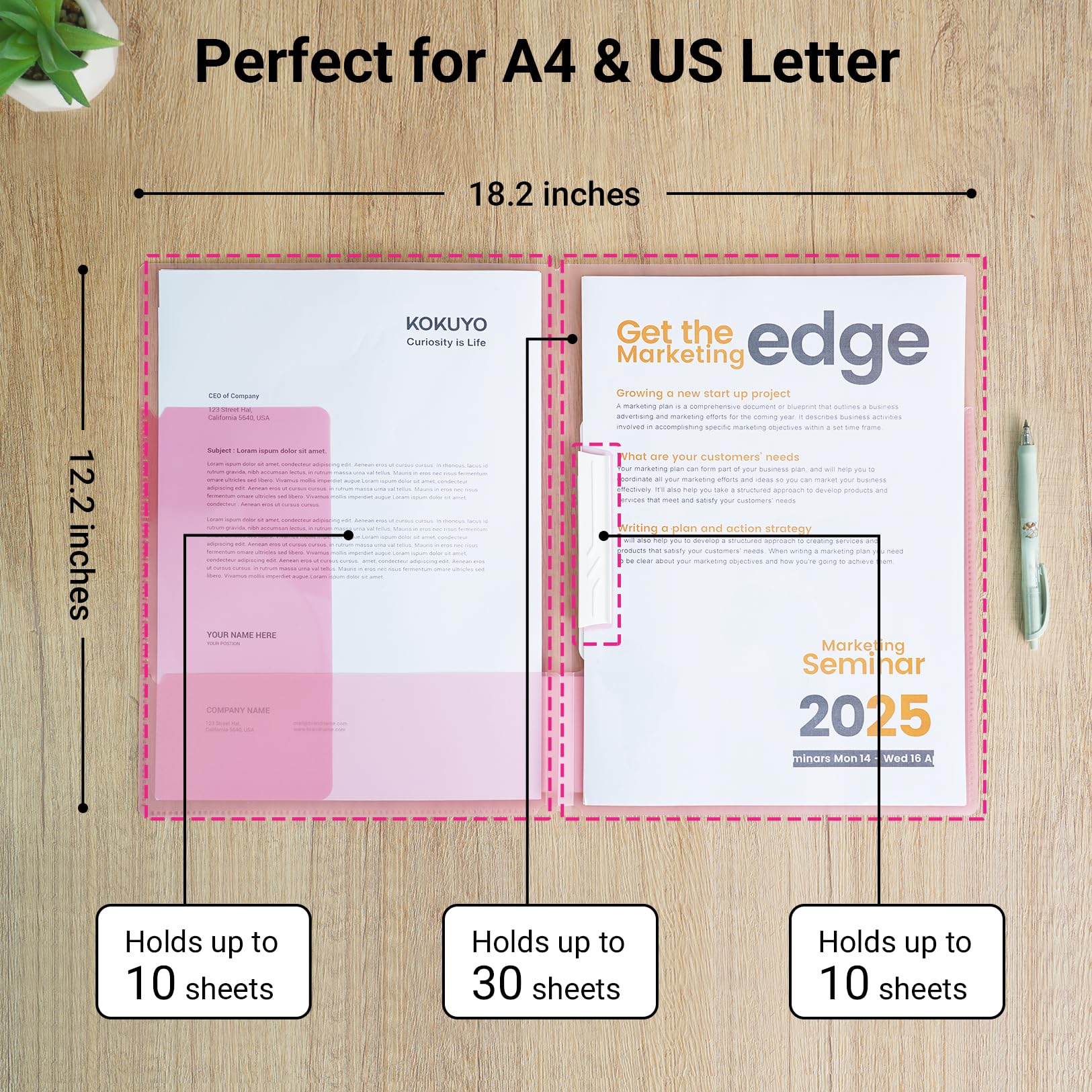 Kokuyo Portfolio Folder with Pockets Folder for Paper Organization, Heavy Duty Pocket Fits US Letter & A4，Dual-Purpose Clip & Pocket Design (FU-CE755M)