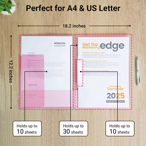 Kokuyo Portfolio Folder with Pockets Folder for Paper Organization, Heavy Duty Pocket Fits US Letter & A4，Dual-Purpose Clip & Pocket Design (FU-CE755M)