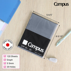 Kokuyo Campus Loose Leaf Paper for Binders, Business Type, Sarasara Smooth Writing, A5, 5mm Grid Ruled, 20 Holes, 120 Sheets, pH Neutral, Bleed Resistant, Japan Import (NO-G806S-5N)