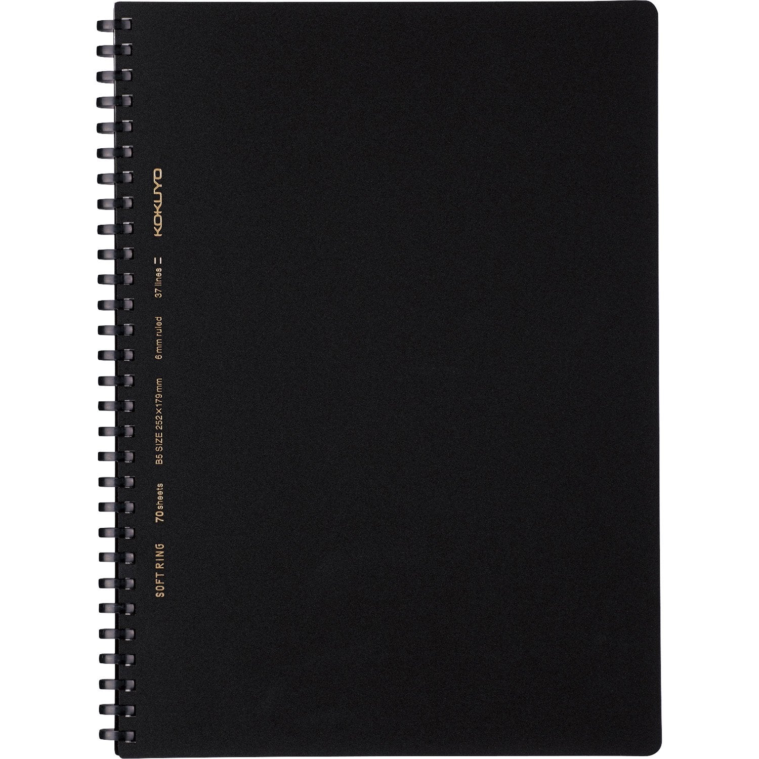 KOKUYO Spiral Lined Notebook, 10'' x 7'' Business Journal B5 Soft Ring Notebooks with A 6mm Ruled, 70 Perforated Sheets, Black 1 Subject Notebook, Note Taking for Work. Japan Import (SU-SV407B-D)