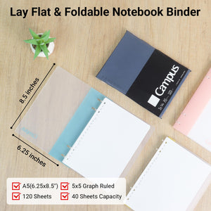 KOKUYO 2x2 Spiral Binder Notebooks, 3 Pack A5 Refillable Notebook with Loose leaf Paper + 120 Refill Papers with 5x5 Graph Ruled, 40 Sheets Capacity, Light Color Notebook for School, Work, Note Taking