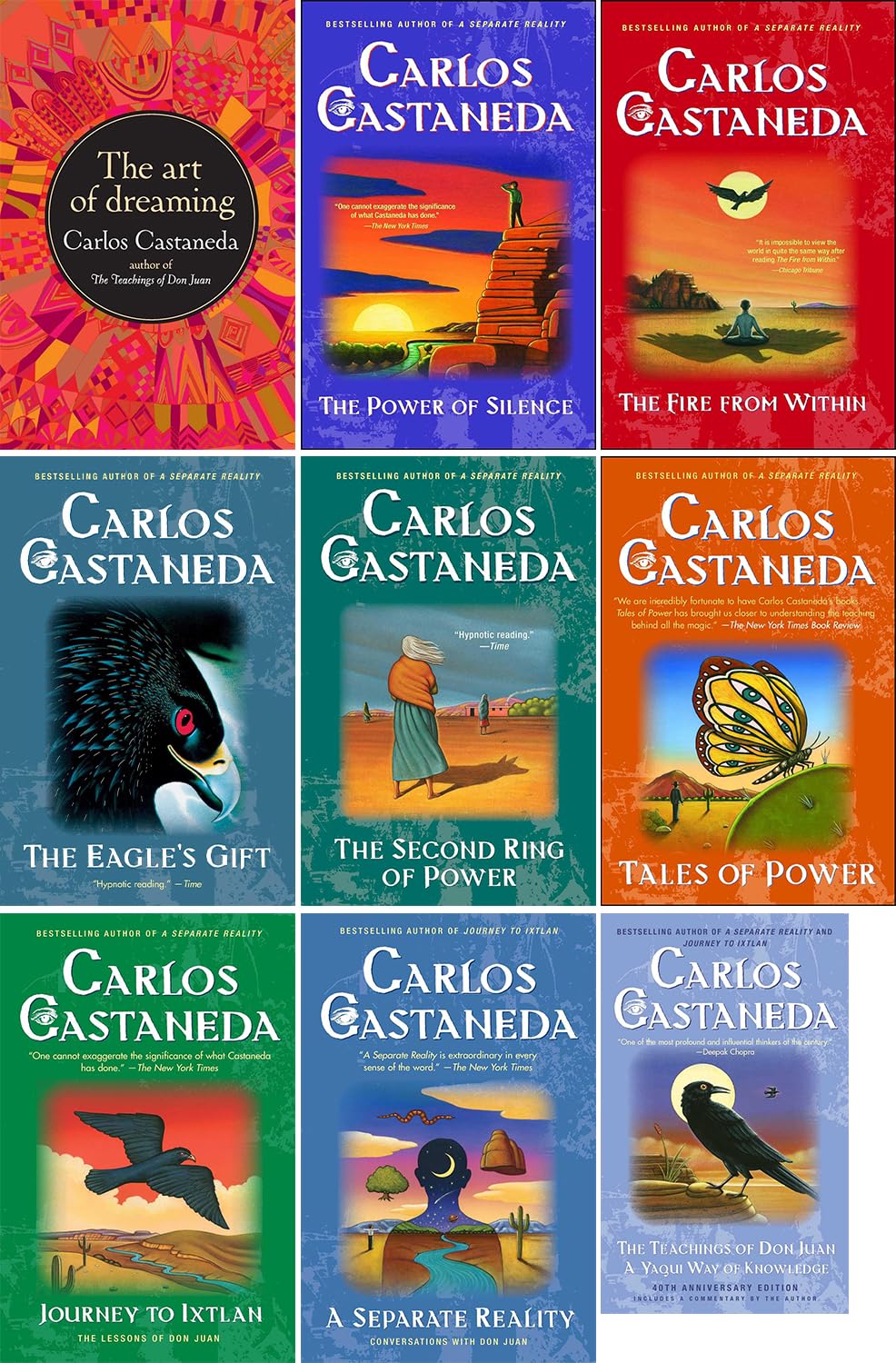 Carlos Castaneda's 9 Book Set: The Teachings of Don Juan, A Separate Reality, Journey to Ixtlan, Tales of Power, The Second Ring of Power, The Eagle's Gift, 7. The Fire From Within, The Power of Silence, The Art of Dreaming
