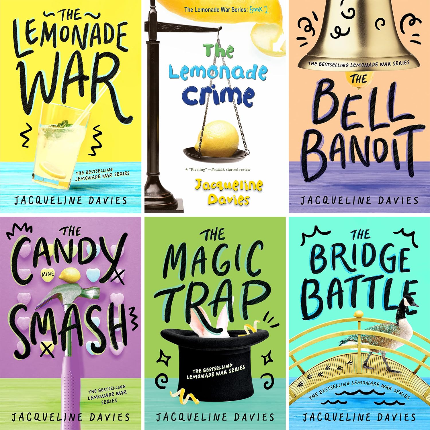 Lemonade War Series 1-6, Collections Set 6 Books, The Lemonade War, The Lemonade Crime, The Bell Bandit, The Candy Smash, The Magic Trap, The Bridge Battle, by Jacqueline Davies