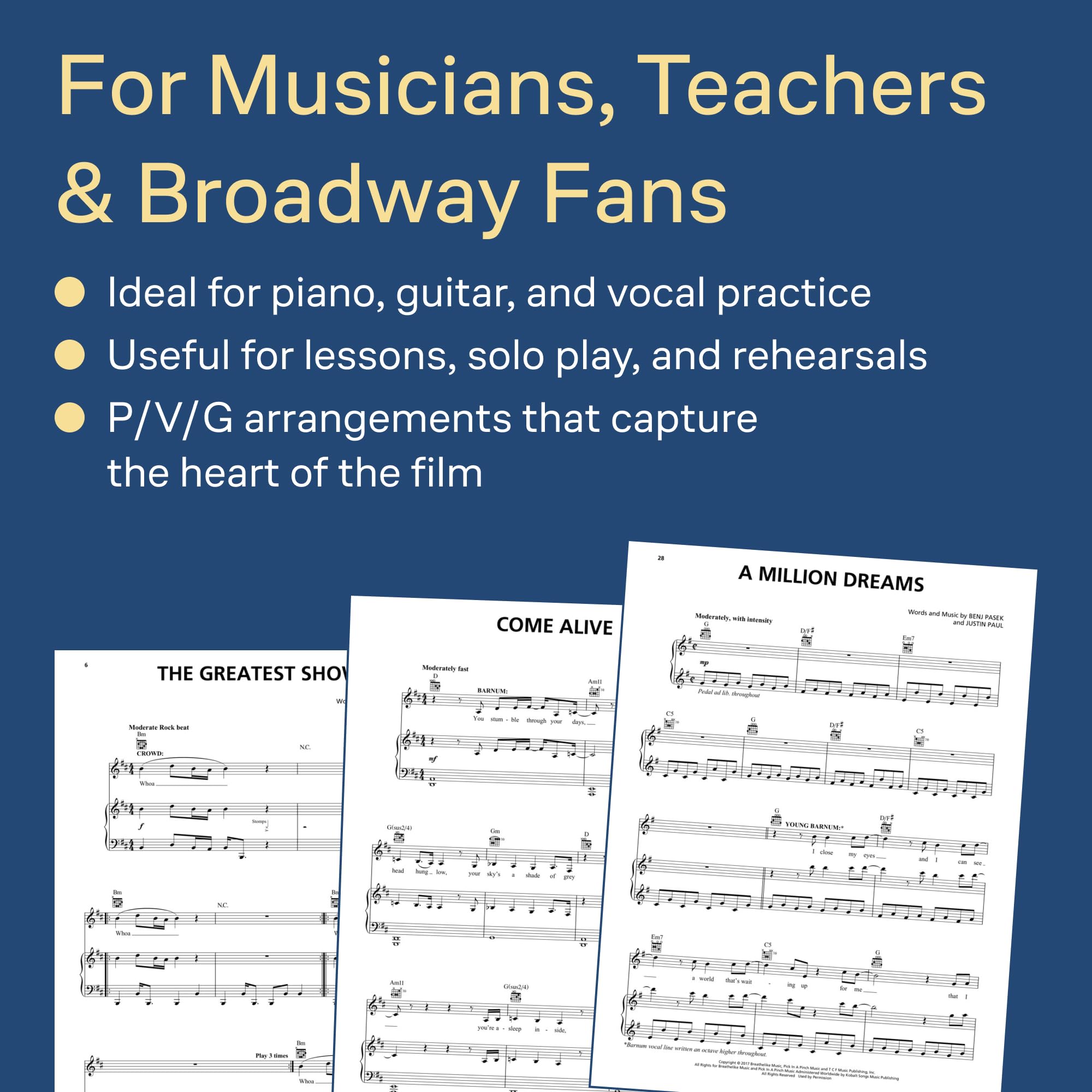 The Greatest Showman - Piano/Vocal/Guitar Songbook | Official Movie Soundtrack Sheet Music for Intermediate Players | 9 Songs by Pasek and Paul | Music Book for Practice, Performance, and Teaching