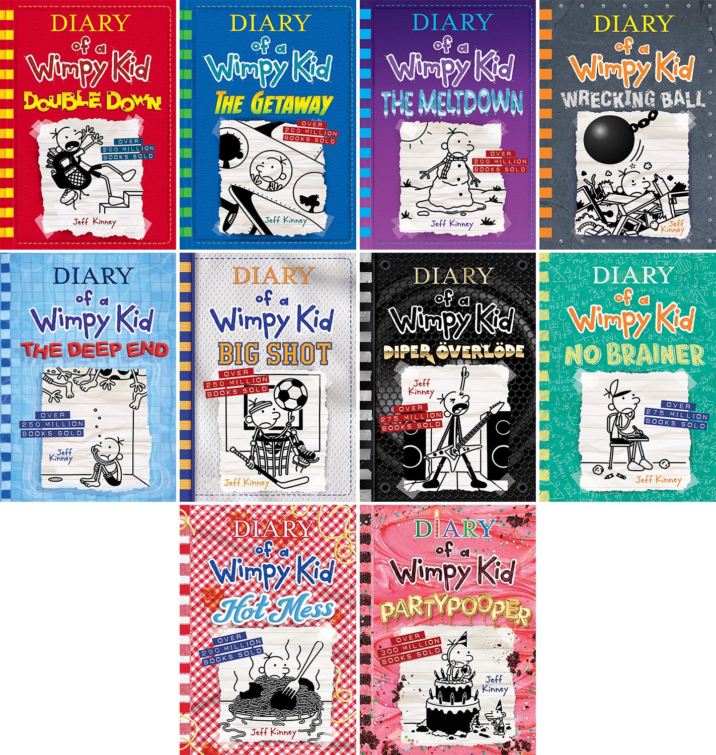 Diary of a Wimpy Kid Volume 11-20, Double Down, The Getaway, The Meltdown, Wrecking Ball, The Deep End, Big Shot, Diper Överlöde, No Brainer, Hot ... 10 Books Collection Set, by Jeff Kinney