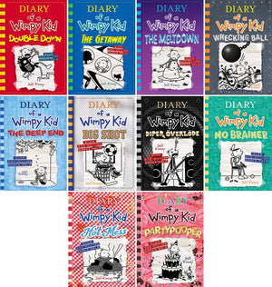 Diary of a Wimpy Kid Volume 11-20, Double Down, The Getaway, The Meltdown, Wrecking Ball, The Deep End, Big Shot, Diper Överlöde, No Brainer, Hot ... 10 Books Collection Set, by Jeff Kinney