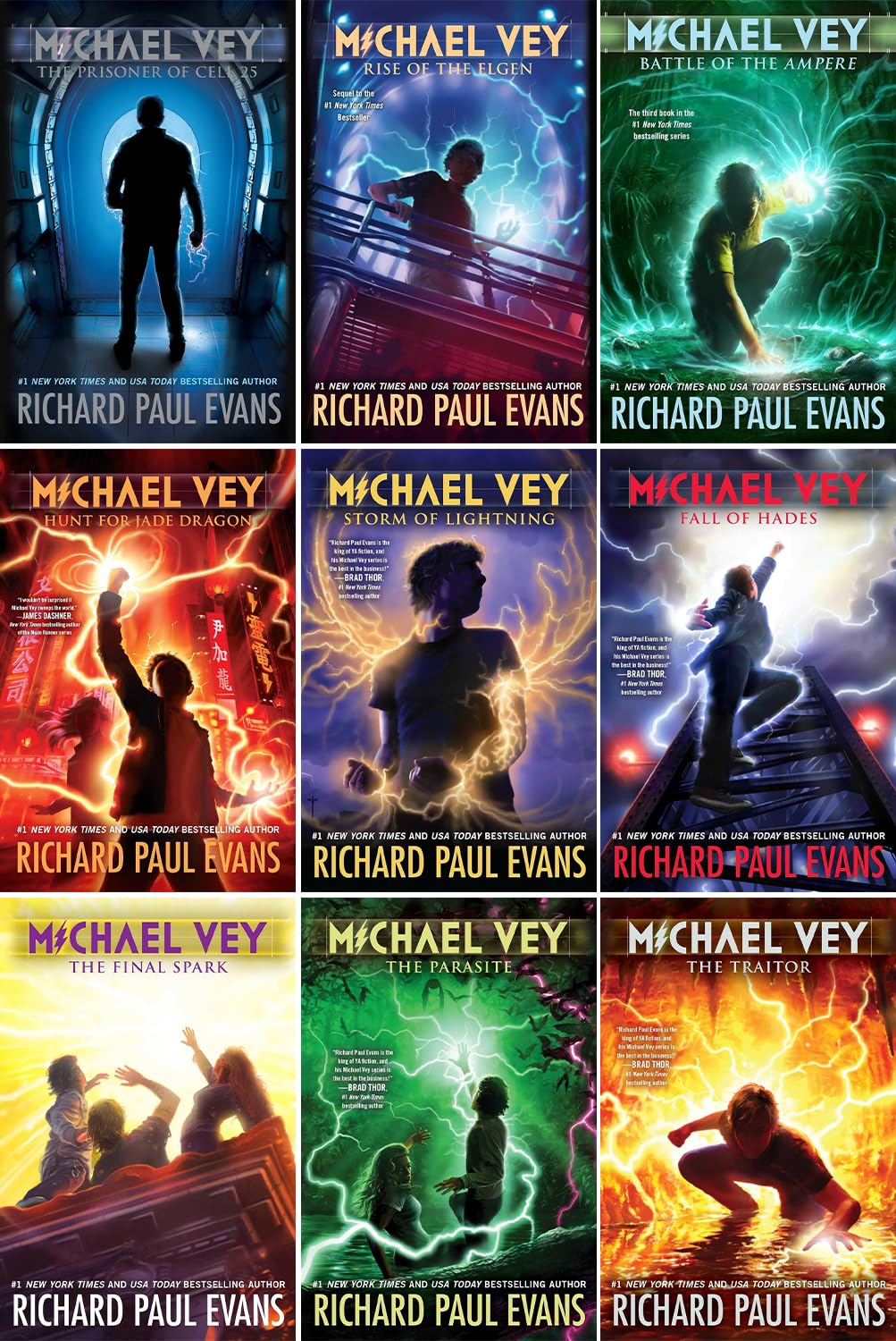 Michael Vey Series 9 Books Set - The Prisoner of Cell 25, Rise of the Elgen, Battle of the Ampere, Hunt for Jade Dragon, Storm of Lightning, Fall of Hades, The Final Spark, The Parasite, The Traitor