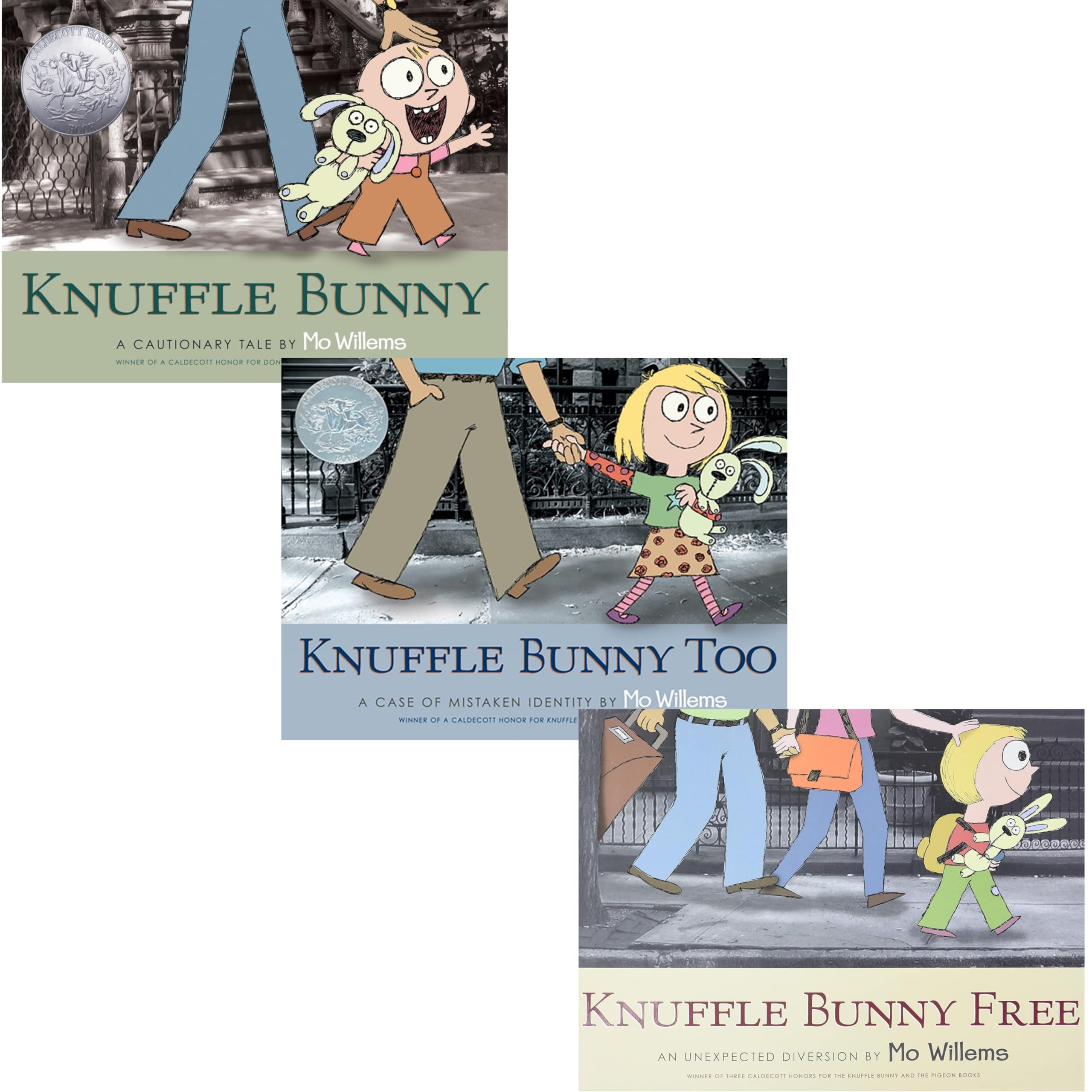 Mo Willems Knuffle Bunny Book Set of 3 - [Knuffle Bunny: A Cautionary Tale, Knuffle Bunny Too: A Case of Mistaken Identity, Knuffle Bunny Free: An Unexpected Guest]