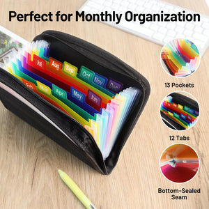 Mukawa 13 Pockets Receipt Coupon Organizer,8x6 Inches,Small Accordion File Organizer with Labels Receipt Cards,Zipper Closure,Receipt Cards, Bill Business, Coupons Storage