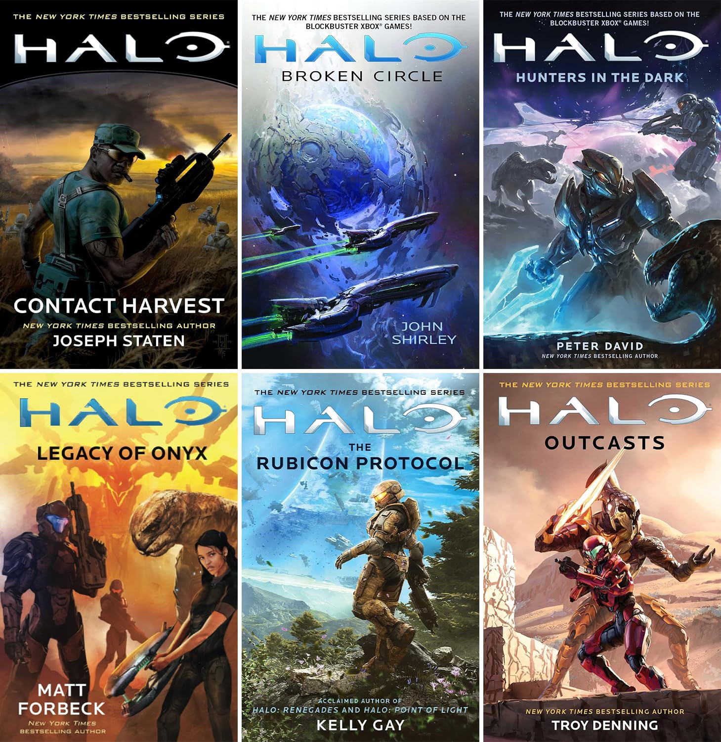 Halo Series, Collection Set of 6 Books. Contact Harvest, Broken Circle, Hunters in the Dark, Legacy of Onyx, The Rubicon Protocol, Outcasts