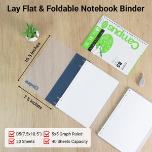 KOKUYO Campus 2x2 Spiral Binder Notebook Set, B5 Refillable Notebook + 50 Refill Papers with 5x5 Graph Ruled, 40 Sheet Capacity, Navy, Perfect for Work, Study & Journal, Japan Import