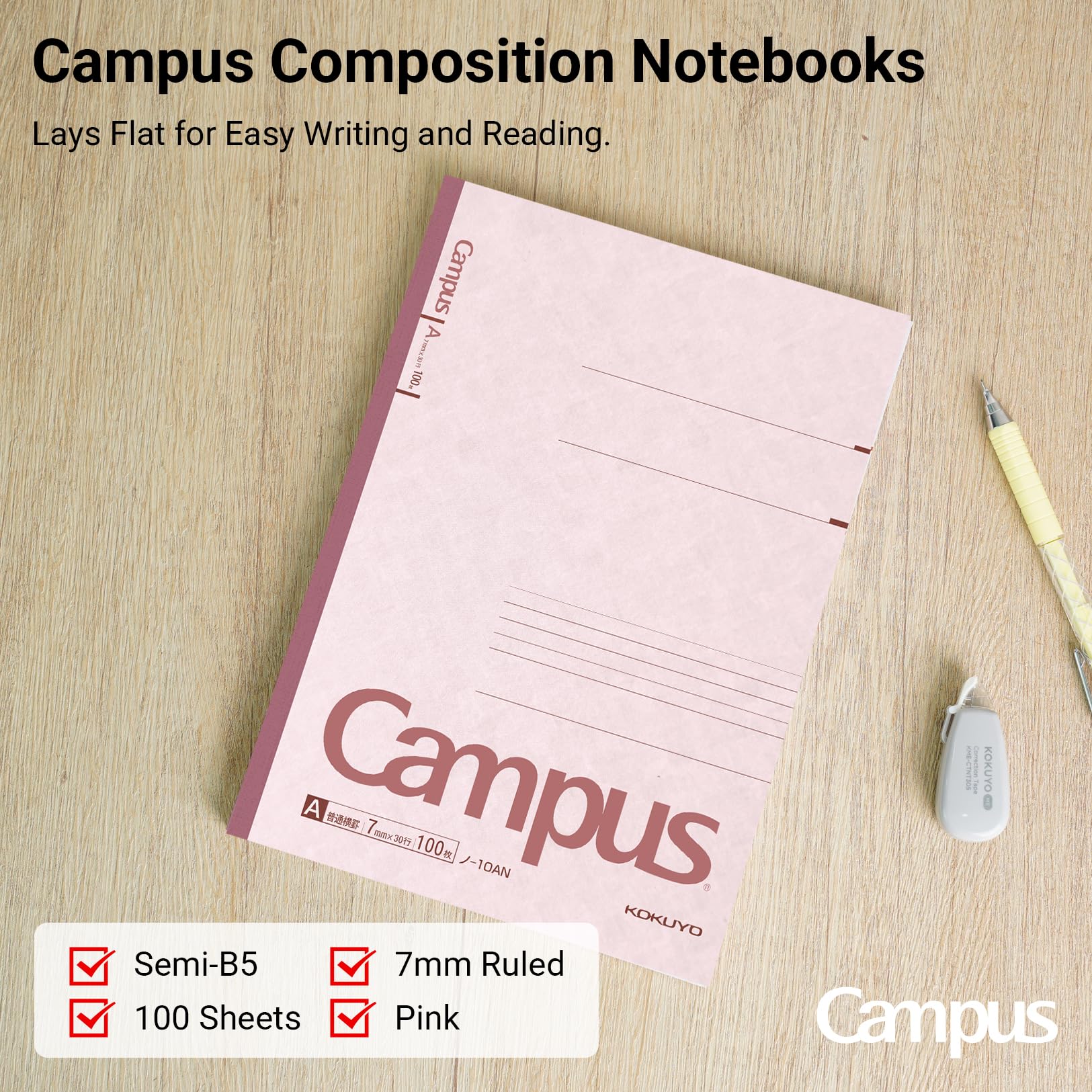 KOKUYO Campus Composition Notebook, 5 Pack B5 Lined Notebooks with 100 Sheets 6mm Ruled Paper, 7 x 10 inch Notebook for School and Work, School Supplies Comp Book for Journal Diary, Japan Import