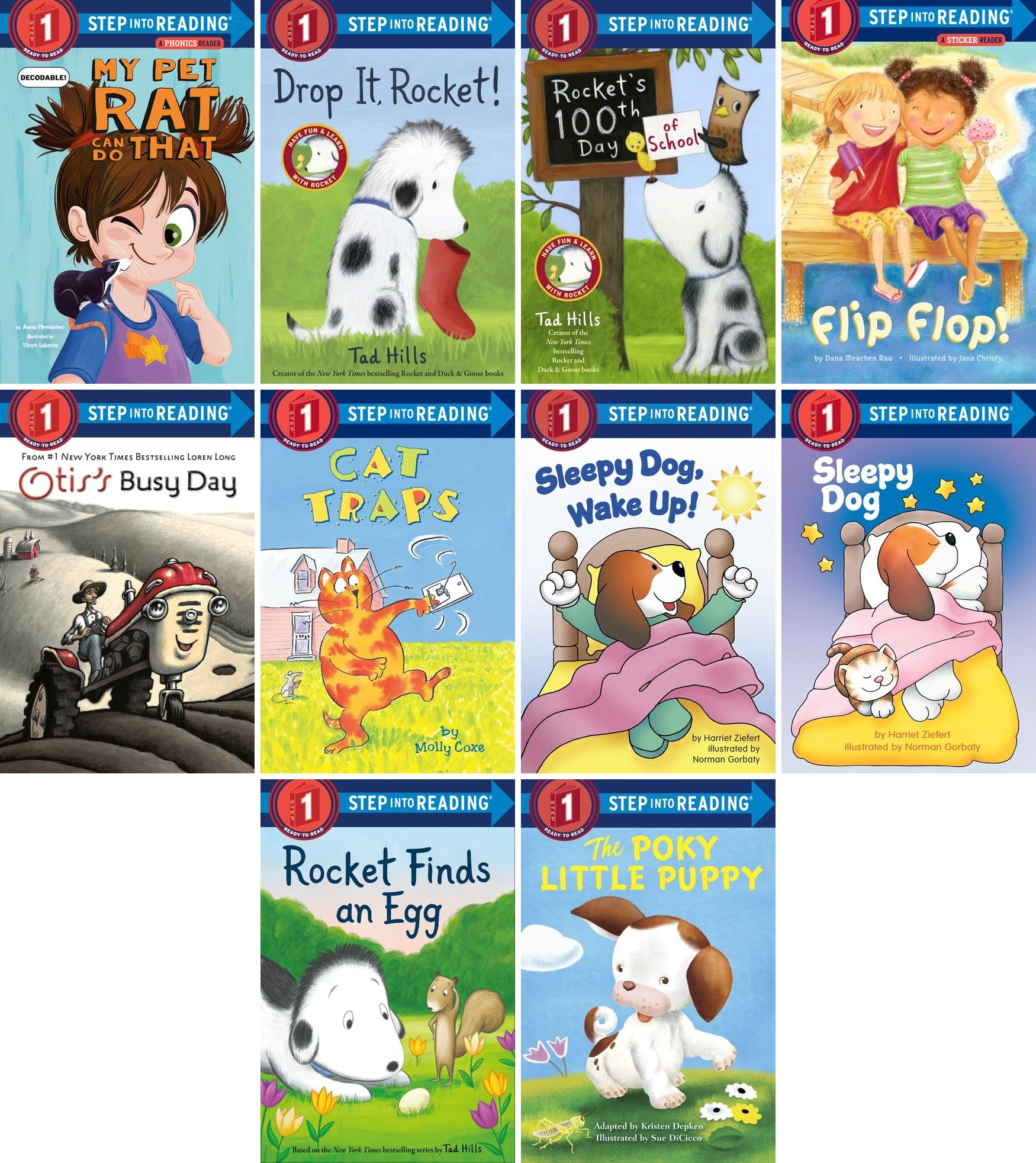 Step into Reading Step 1 Collection — Set of 10 Paperback Beginning Readers | Classic Pets & Puppies Stories — Rocket the Dog, Poky Little Puppy, Sleepy ... Cat & Rat Friends | Ages 4-6, Grades PreK-1