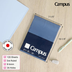Kokuyo Campus Loose Leaf Paper for Binders, Business Type, Sarasara Smooth Writing, A5, B 6mm Ruled, 20 Holes, 30 Lines, 120 Sheets, pH Neutral, Bleed Resistant, Japan Import (NO-G806BTN)