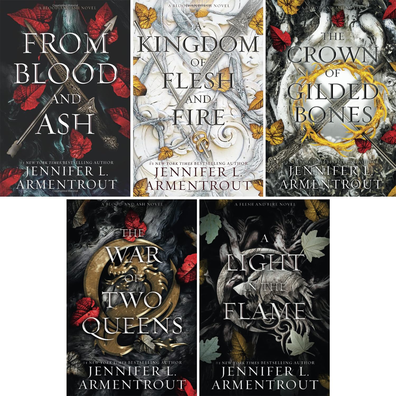 Blood and Ash Series 5 Book Set(From Blood and Ash, A Kingdom of Flesh and Fire, The Crown of Gilded Bones, The War of Two Queens, a Light in the Flame) by Jennifer L. Armentrout