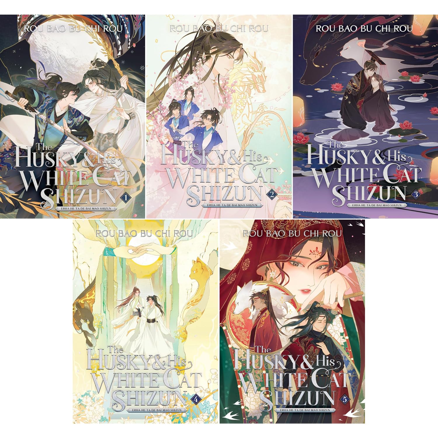 The Husky and His White Cat Shizun: Erha He Ta De Bai Mao Shizun Novel Series. Set of 5 Books Set (Vol. 1 - Vol. 5) by Rou Bao Bu Chi Rou