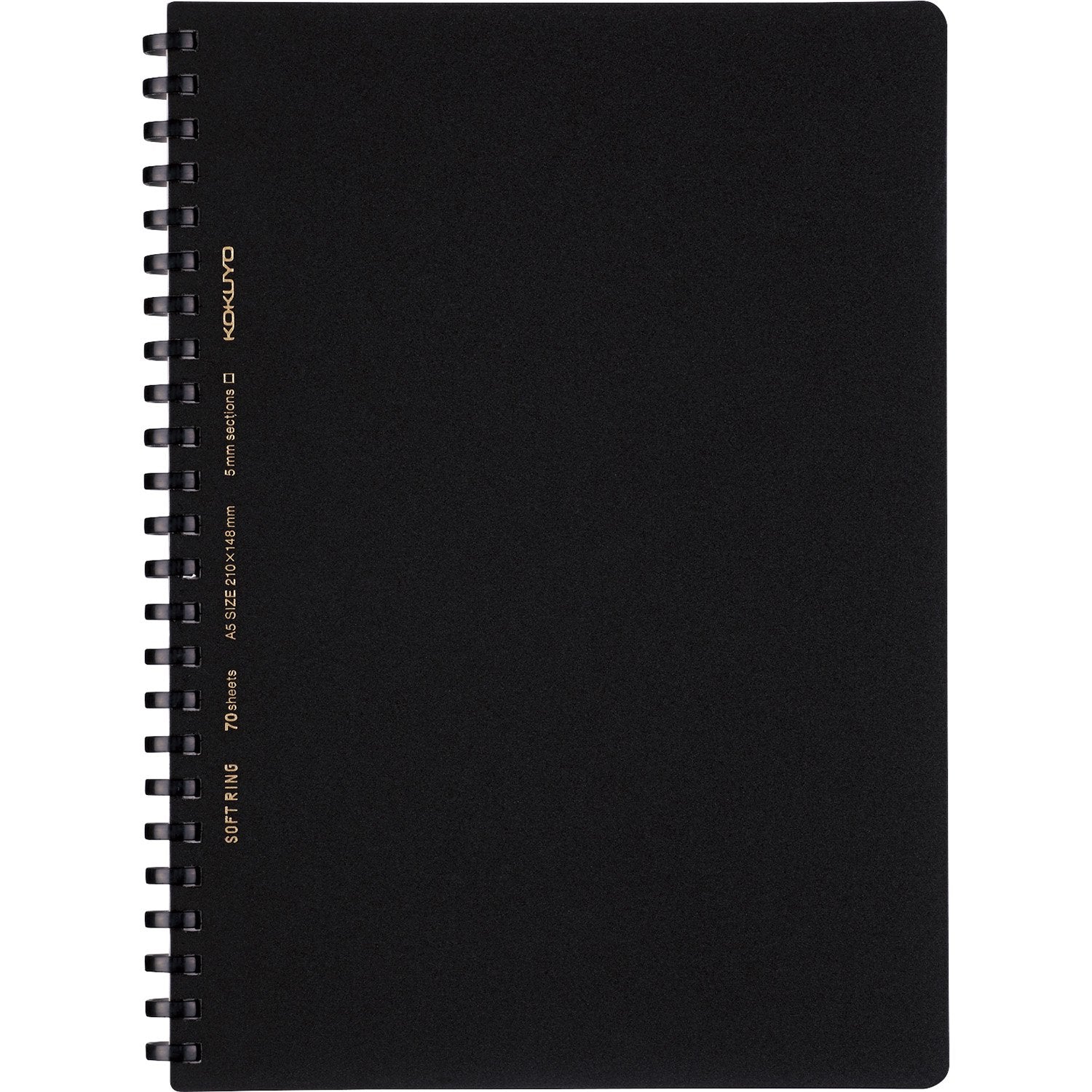 Kokuyo Spiral Graph Notebook, 8.3'' x 5.8'' Business Journal A5 Soft Ring Notebooks with 5mm Grid Ruled, 70 Perforated Sheets, Black 1 Subject Notebook, Note Taking for Work.Japan Import(SU-SV437S5-D)