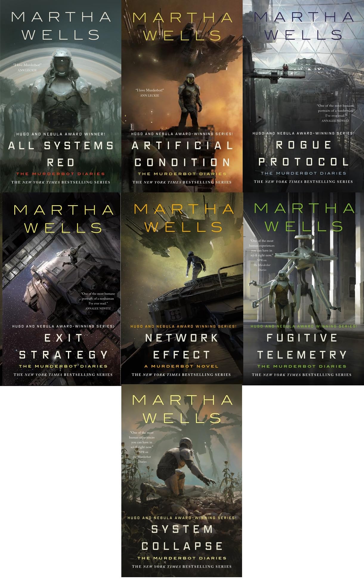 The Murderbot Diaries Collection 7 hardcover book set (All Systems Red, Artificial Condition, Rogue Protocol, Exit Strategy,Network Effect, Fugitive Telemetry)