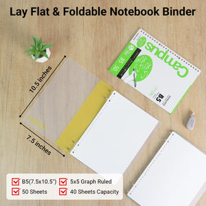 KOKUYO Campus 2x2 Spiral Binder Notebook Set, B5 Refillable Notebook + 50 Refill Papers with 5x5 Graph Ruled, 40 Sheet Capacity, Yellow, Perfect for Work, Study & Journal, Japan Import