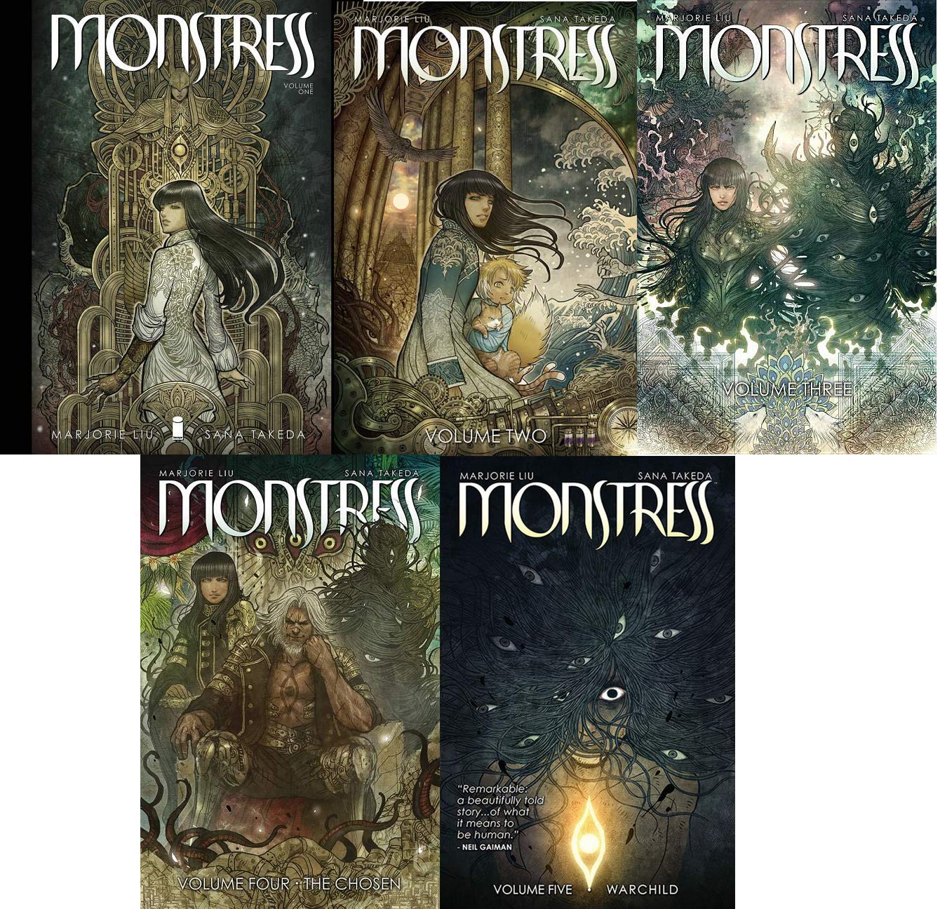Marjorie Liu Monstress Series 5 book collection set Vol 1- 5 (Awakening, The Blood, Monstress, Monstress, The Choosen, Warchild)