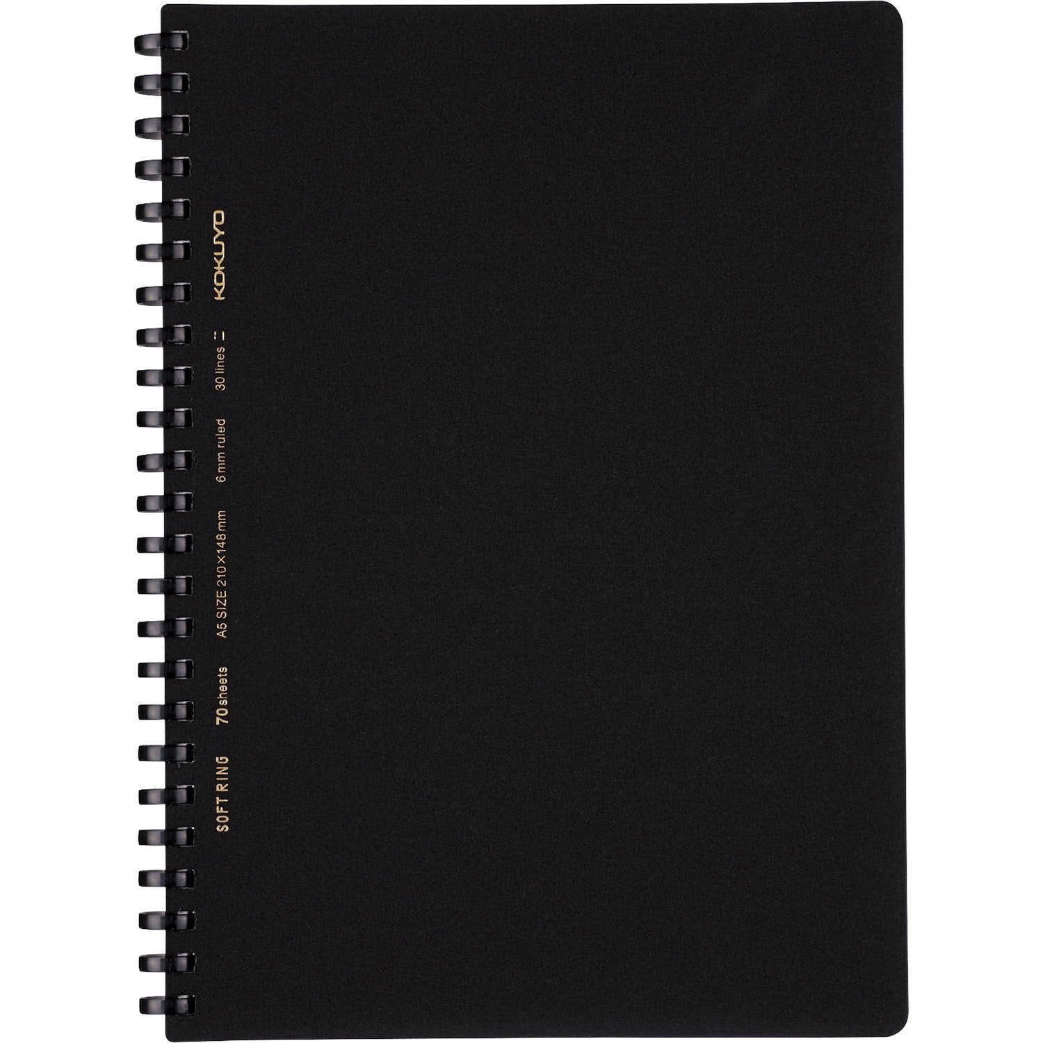 KOKUYO Spiral Lined Notebook, 8.3'' x 5.8'' Business Journal A5 Soft Ring Notebooks with A 6mm Ruled, 70 Perforated Sheets, Black 1 Subject Notebook, Note Taking for Work. Japan Import (SU-SV437B-D)