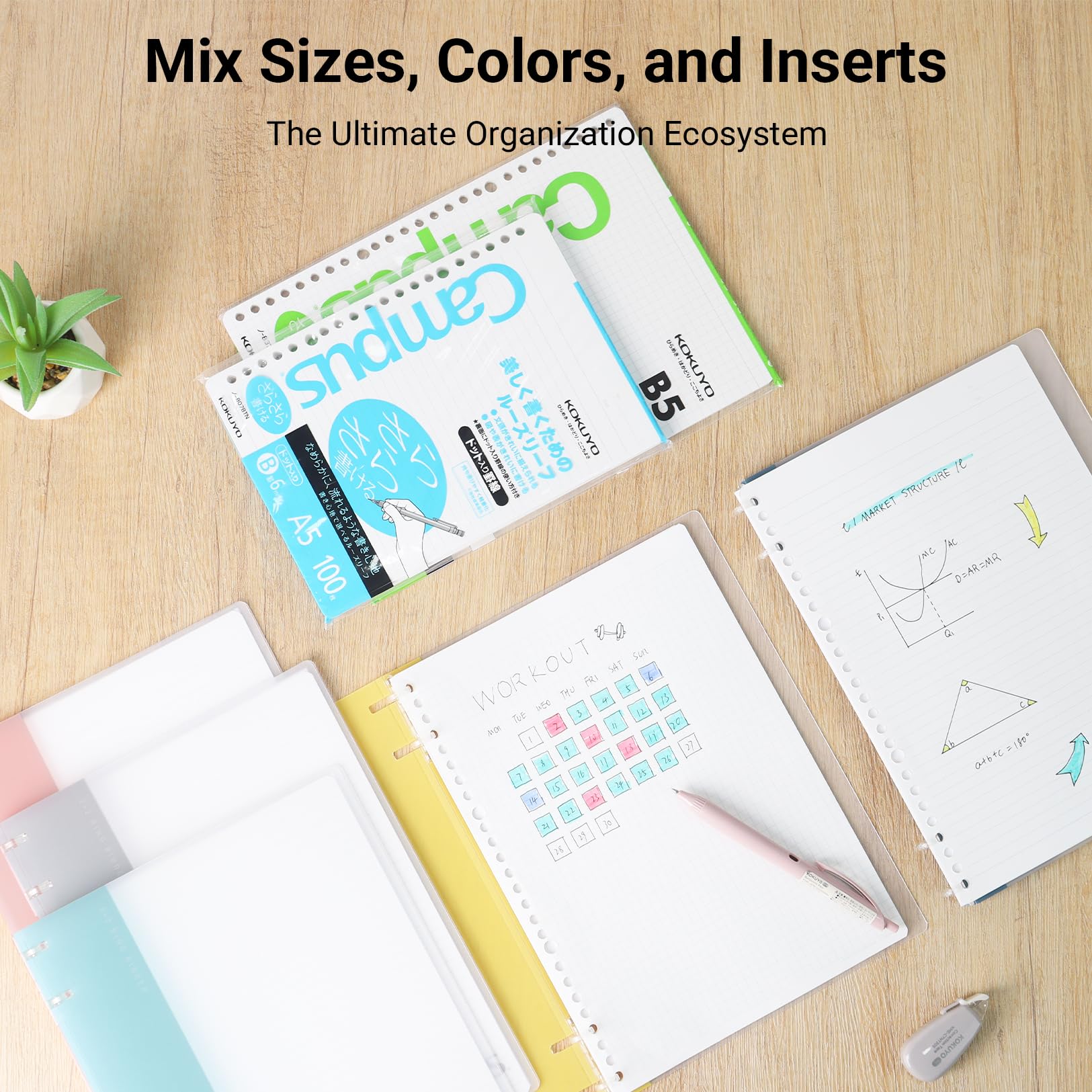 KOKUYO Campus 2x2 Spiral Binder Notebook Set, A5 Refillable Notebook + 100 Refill Papers with 6mm Dot Ruled, 40 Sheet Capacity, Gray, Perfect for Work, Study & Journal, Japan Import