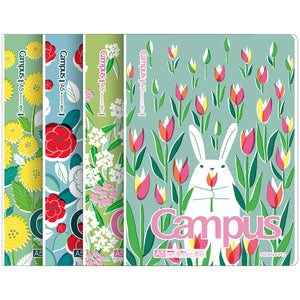KOKUYO Composition Notebooks, 4 Pack Campus A5 Lined Notebooks with 8mm Dot Ruled, 80 Sheets with PVC Pocket Cover, School Comp Book in Animals, Journal Notebook for Women Work Study Note Taking