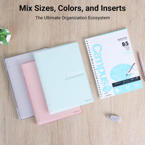 KOKUYO Campus 2x2 Spiral Binder Notebook 3 Pack, B5 Refillable Binders + 100 Refill Papers with 5mm Ruled, 40 Sheet Capacity, Pastel Notebook for School, Work, Note Taking