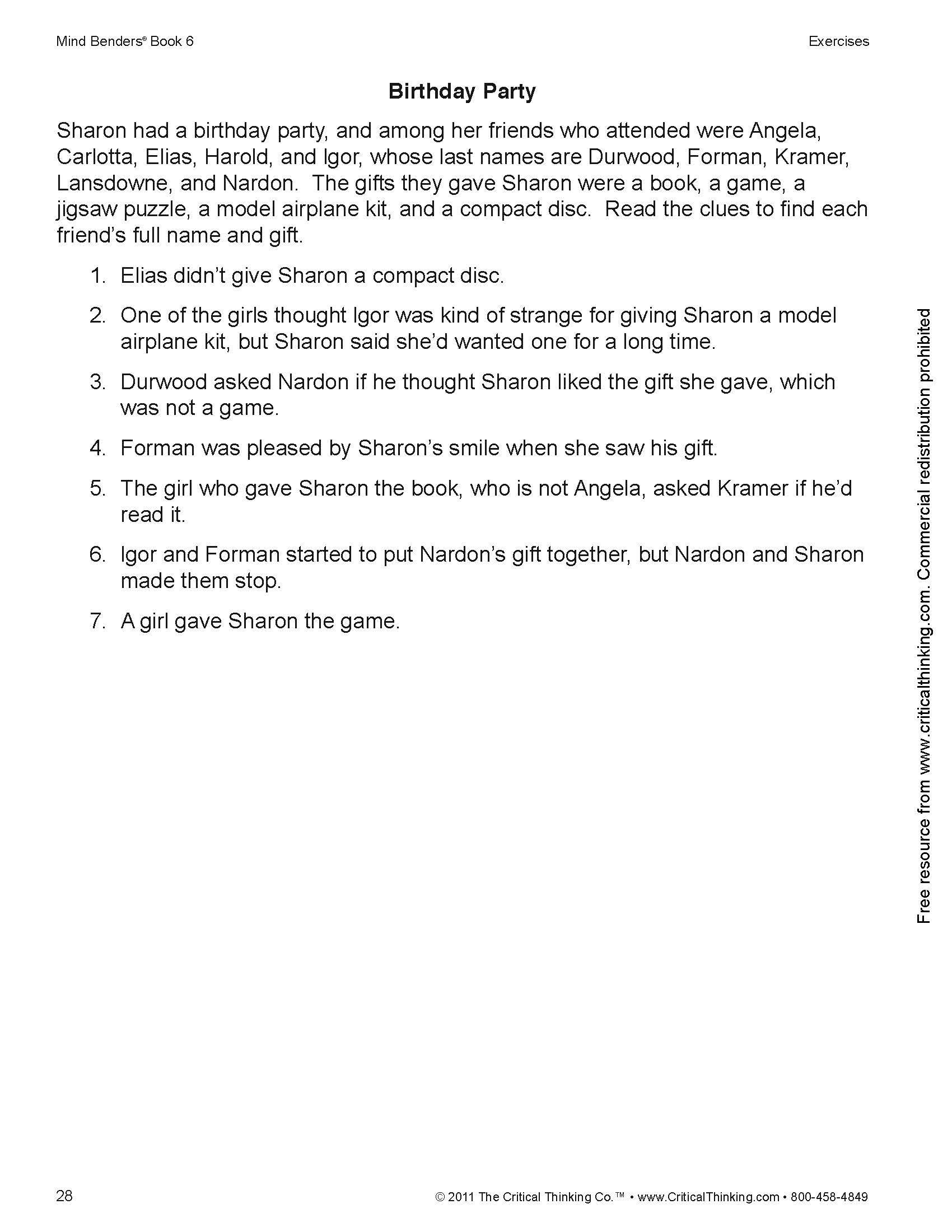 Critical Thinking CTB01336BBP Mind Benders Book 6, Grades 7-12+, Grade: 7 to 7