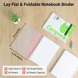 KOKUYO Campus 2x2 Spiral Binder Notebook Set, A5 Refillable Notebook + 60 Refill Papers with 5x5 Graph Ruled, 40 Sheet Capacity, Pink, Perfect for Work, Study & Journal, Japan Import