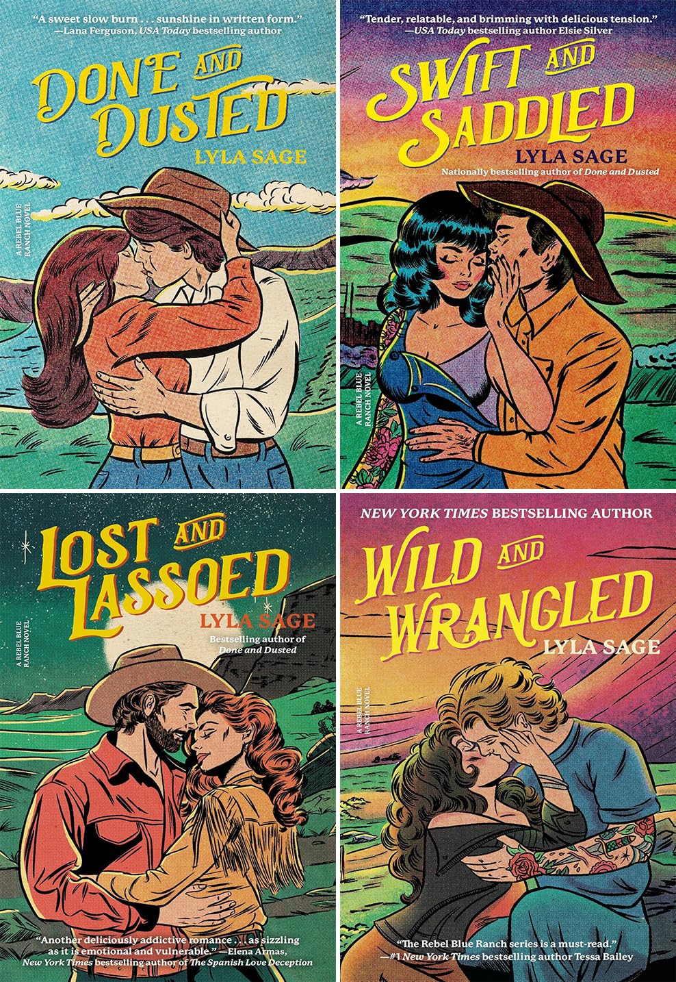 A Rebel Blue Ranch Novel, Set of 4 Collection Books. Done and Dusted, Swift and Saddled, Lost and Lassoed, Wild and Wrangled by Lyla Sage