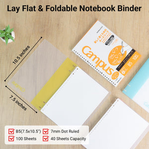 KOKUYO 2x2 Spiral Binder Notebooks, 3 Pack B5 Refillable Notebook with Loose leaf Paper + 100 Refill Papers with 7mm Dot Ruled, 40 Sheets Capacity, Light Color Notebooks for School, Work, Note Taking