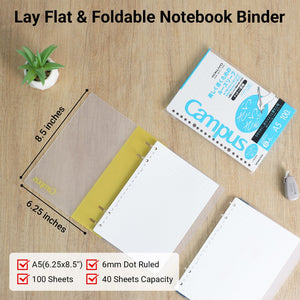 KOKUYO Campus 2x2 Spiral Binder Notebook Set, A5 Refillable Notebook + 100 Refill Papers with 6mm Dot Ruled, 40 Sheet Capacity, Yellow, Perfect for Work, Study & Journal, Japan Import