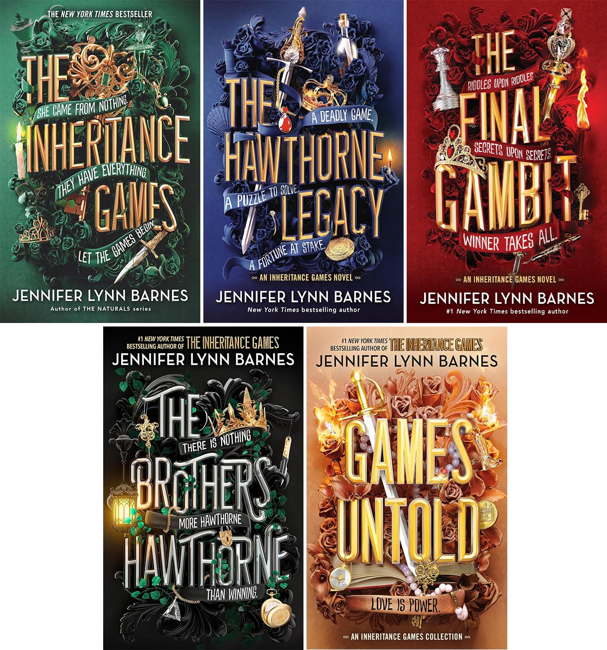 The Inheritance Games Series 5-Book Collection by Jennifer Lynn Barnes (The Inheritance Games, The Hawthorne Legacy, The Final Gambit, The Brothers Hawthorne, Games Untold)