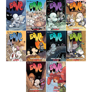 Bone 10-Book Collection Set, Vol.1–9 & Rose (Out From Boneville, The Great Cow Race, Eyes of the Storm, The Dragonslayer, Rock Jaw, Old Man’s Cave, ... Treasure Hunters, Crown of Horns, Rose)