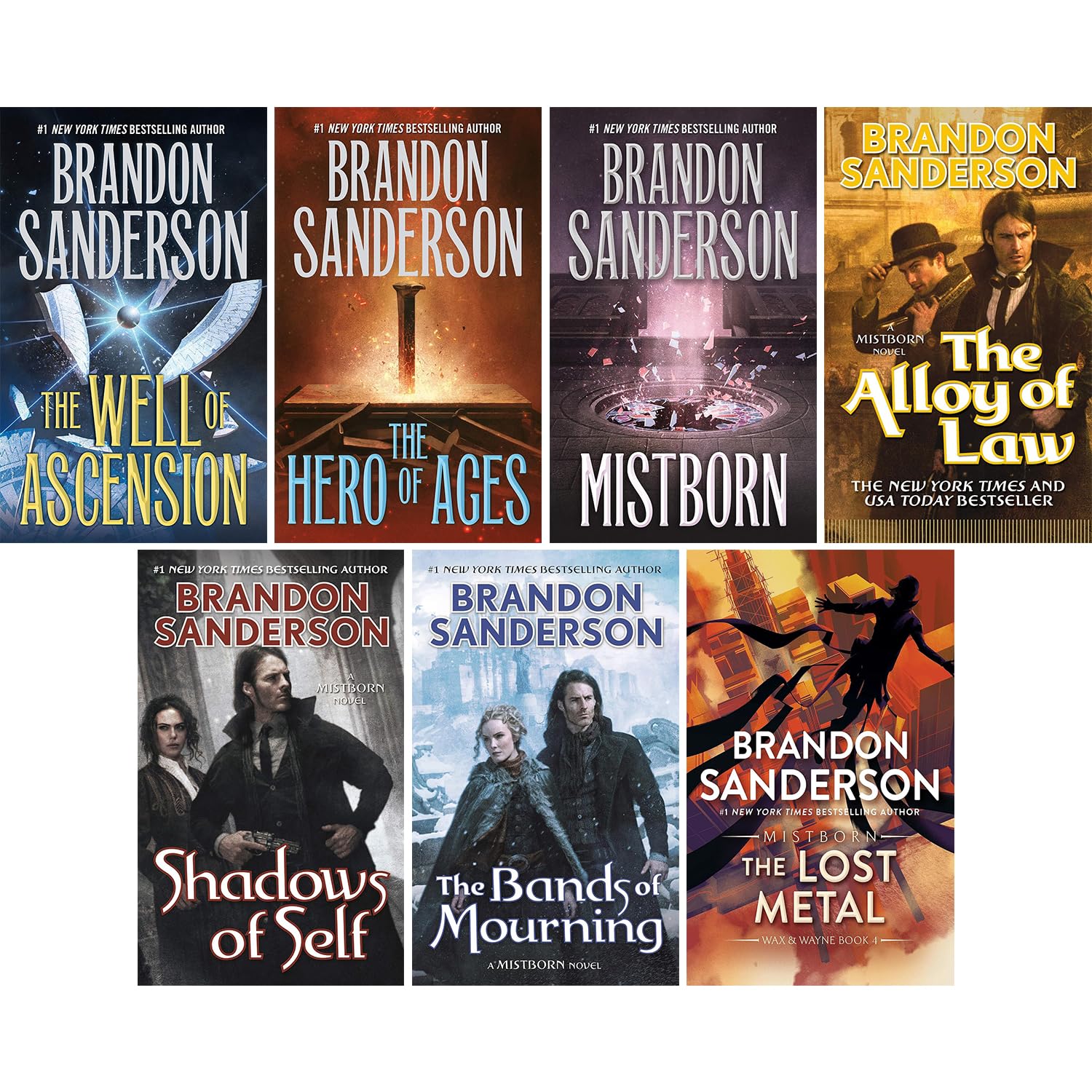 Mistborn 7 Books Collection Set by Brandon Sanderson (Final Empire, Well of Ascension, Hero of Ages, Band of Mourning, Alloy of Law, Shadows of Self & the Lost Metal)