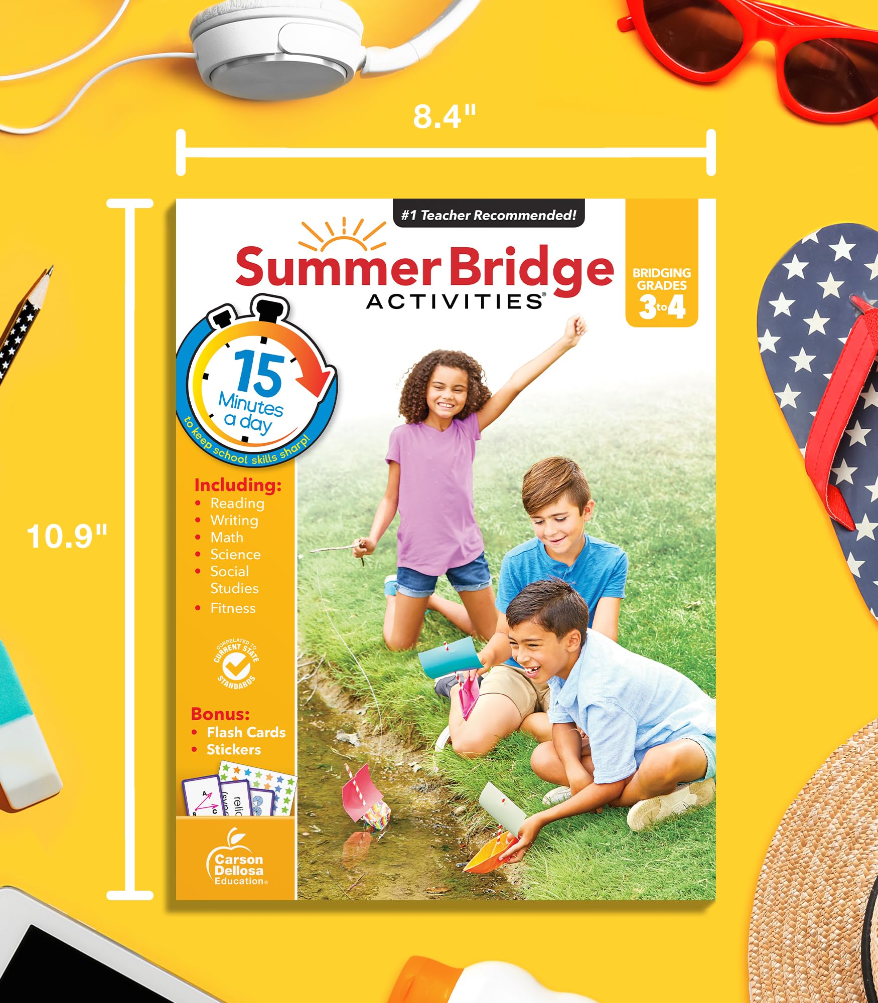 Summer Bridge Activities 3rd to 4th Grade Workbook, Activity Book With Math, Reading Comprehension, Science, Fitness, Social Studies, Writing Practice, and Flash Cards (Volume 5)